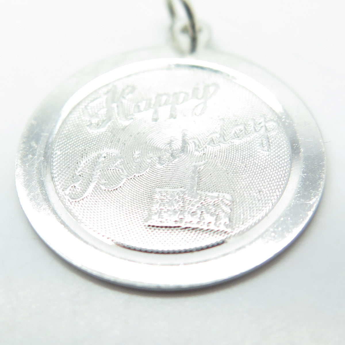 925 Sterling Silver Vintage Happy Birthday Round Pendant