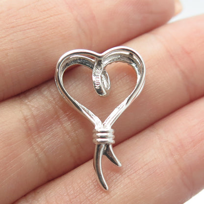 SUN 925 Sterling Silver Real Round-Cut White Diamond Open Heart Pendant