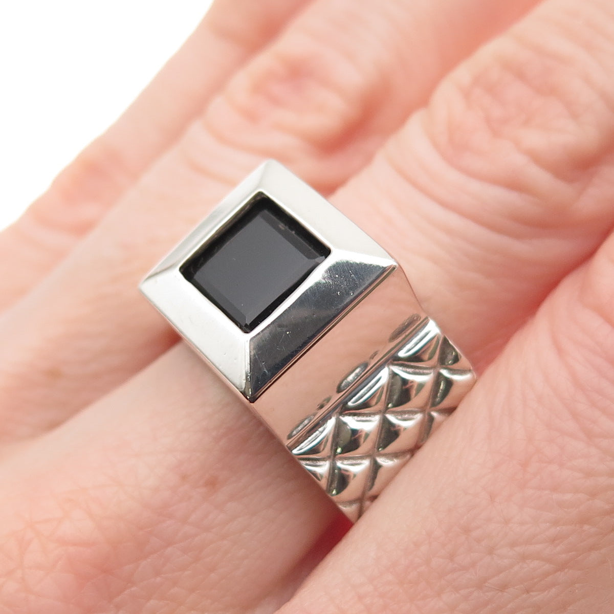 Chateau D’Argent 925 Sterling Silver Vintage Real Black Spinel Ring Size 9