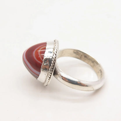 925 Sterling Silver Vintage Real Agate Gemstone Ring Size 8
