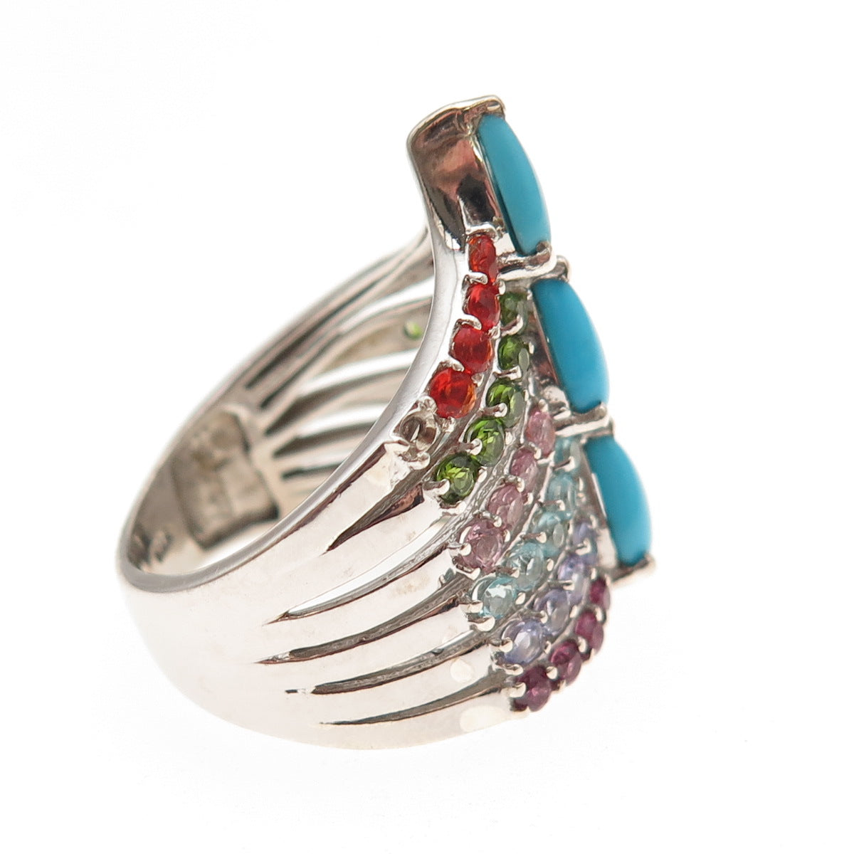Chuck Clemency 925 Sterling Silver Real Turquoise Multi-Color Gem Ring Size 8.25