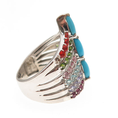 Chuck Clemency 925 Sterling Silver Real Turquoise Multi-Color Gem Ring Size 8.25