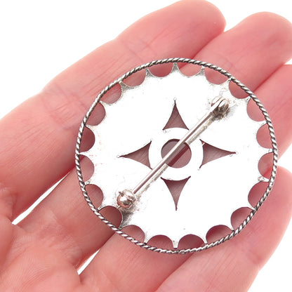 925 Sterling Silver Vintage Real Carnelian Modernist Oxidized Pin Brooch
