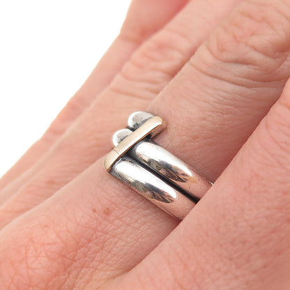 925 Sterling Silver 14K Gold Vintage Modernist Bypass Oxidized Ring Size 6.75