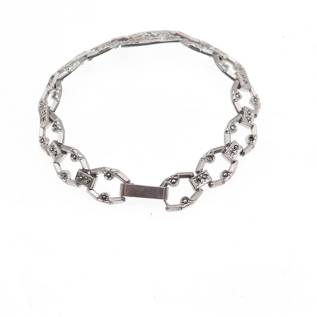 925 Sterling Antique Art Deco Real Marcasite Bracelet 7.25" (missing stones)