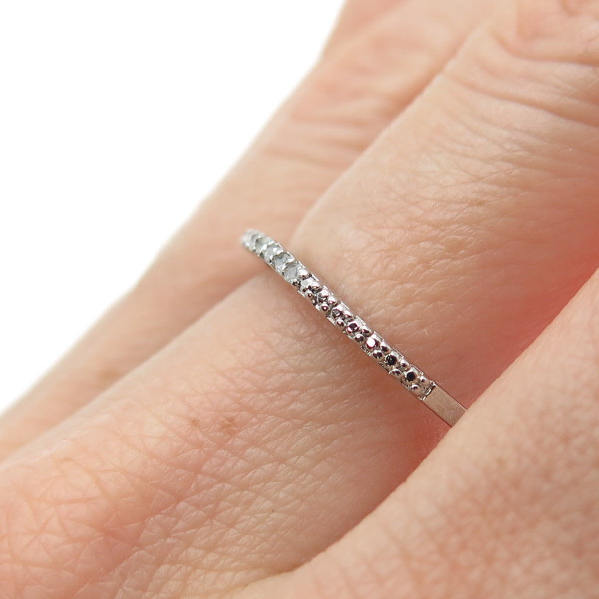 DBJ DEE BERKLE 925 Sterling Silver Real Round-Cut Diamond Stackable Ring Size 10