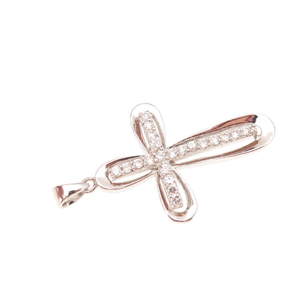 925 Sterling Silver Round-Cut C Z Cross Religious Charm Pendant