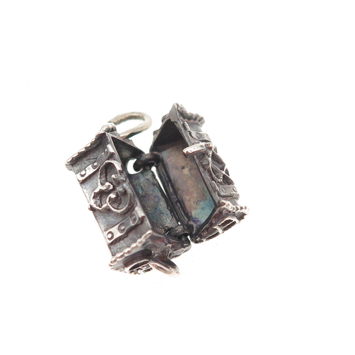 Beau 925 Sterling Silver Vintage Treasure Chest 3D Mini Box Charm Pendant
