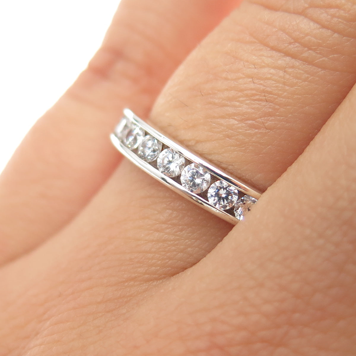 925 Sterling Silver Round-Cut C Z Half Eternity Band Ring Size 6