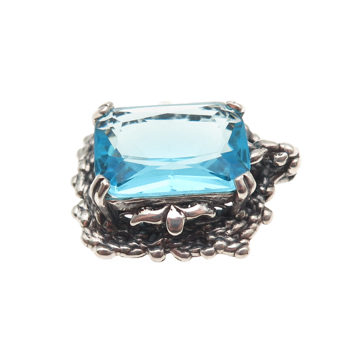Regina Lane Sterling Vintage Israel Blue C Z Modernist Oxidized Slide Pendant