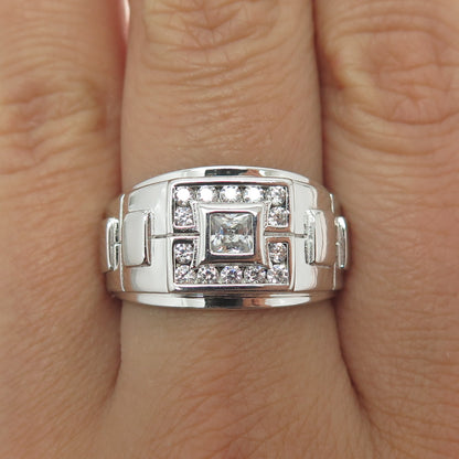 925 Sterling Silver Princess-Cut & Round-Cut Shaped C Z Ring Size 9.25