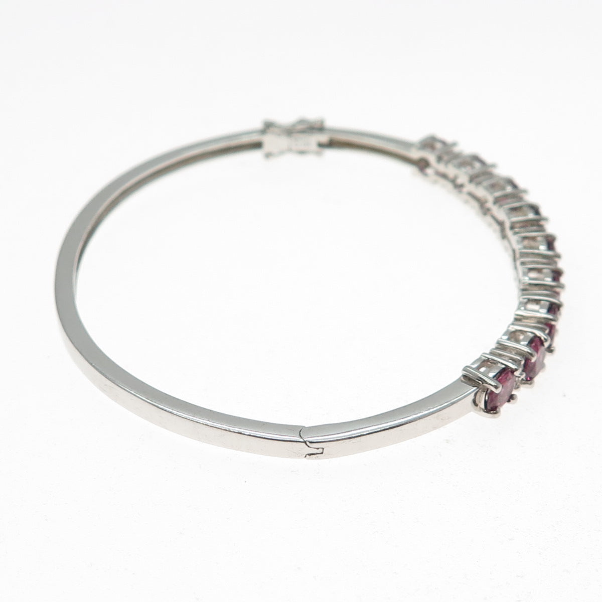 925 Sterling Silver Real Tourmaline & White Topaz Tennis Link Bangle Bracelet 7"