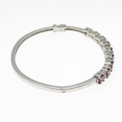 925 Sterling Silver Real Tourmaline & White Topaz Tennis Link Bangle Bracelet 7"