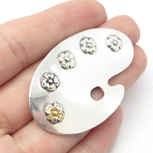 925 Sterling Silver Vintage Lang Enamel Palette Floral Pin Brooch