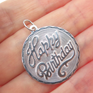 925 Sterling Silver Vintage Happy Birthday Round Tag Charm Pendant