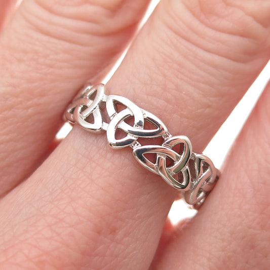 925 Sterling Silver Vintage Celtic Trinity Knot Band Ring Size 10.25