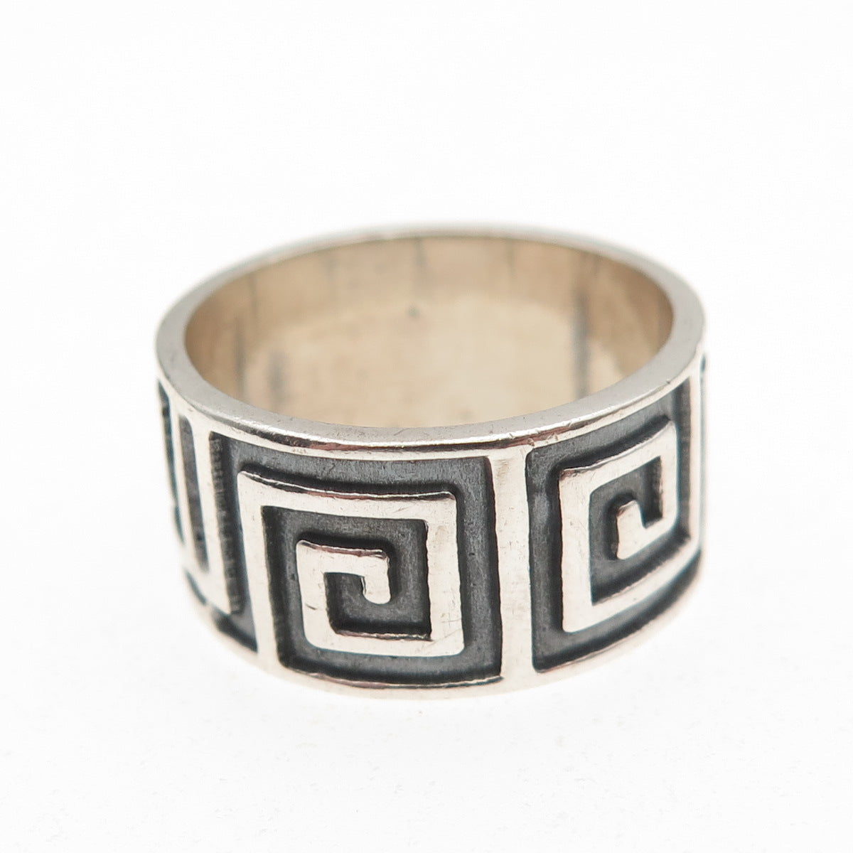925 Sterling Silver Vintage Aztec Spiral Oxidized Band Ring Size 6.5
