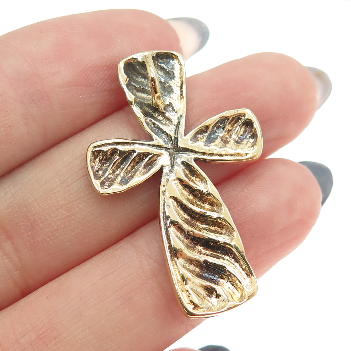 925 Sterling Silver Gold Plated Vintage Cross Ribbed Slide Pendant