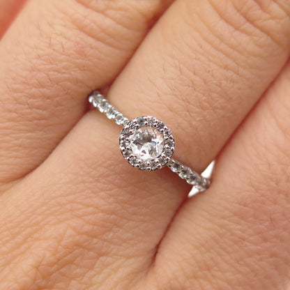 925 Sterling Silver Real Round-Cut White Topaz Engagement Ring Size 6.75