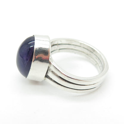 925 Sterling Silver Vintage Real Amethyst Modernist Ring Size 6.75