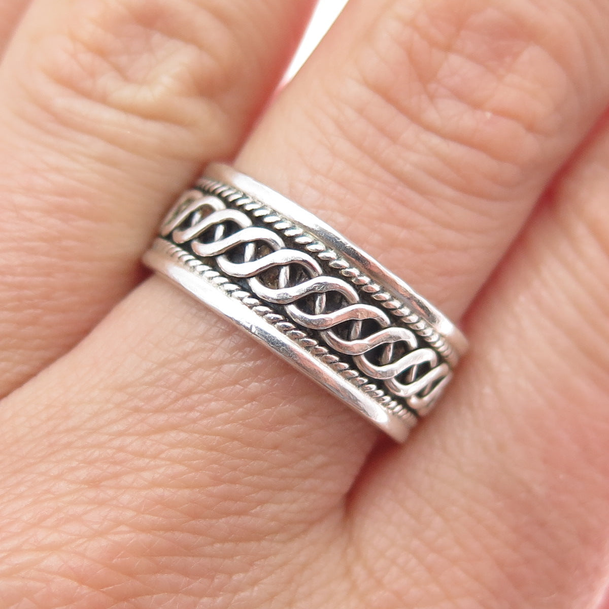 925 Sterling Silver Vintage Braided Oxidized Band Ring Size 8.75
