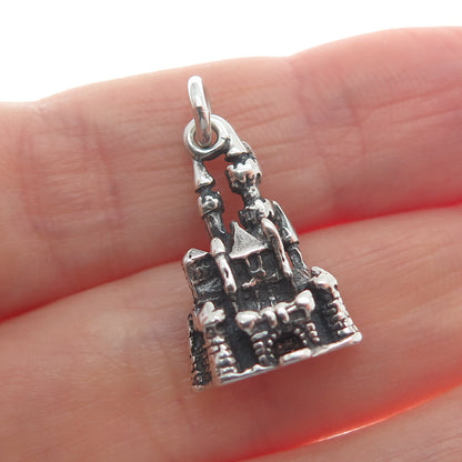 WALT DISNEY 925 Sterling Silver Vintage Cinderella Castle Mini 3D Charm Pendant