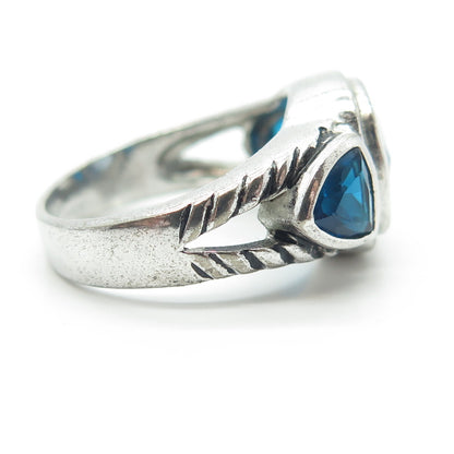 925 Sterling Silver Cushion-Cut Shaped Blue C Z Cocktail Ring Size 9