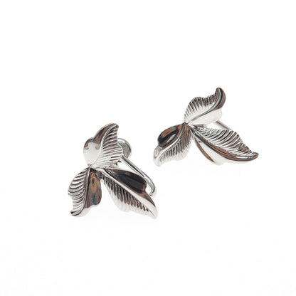 VAN DELL 925 Sterling Silver Antique Art Deco Floral Leaf Screw Back Earrings