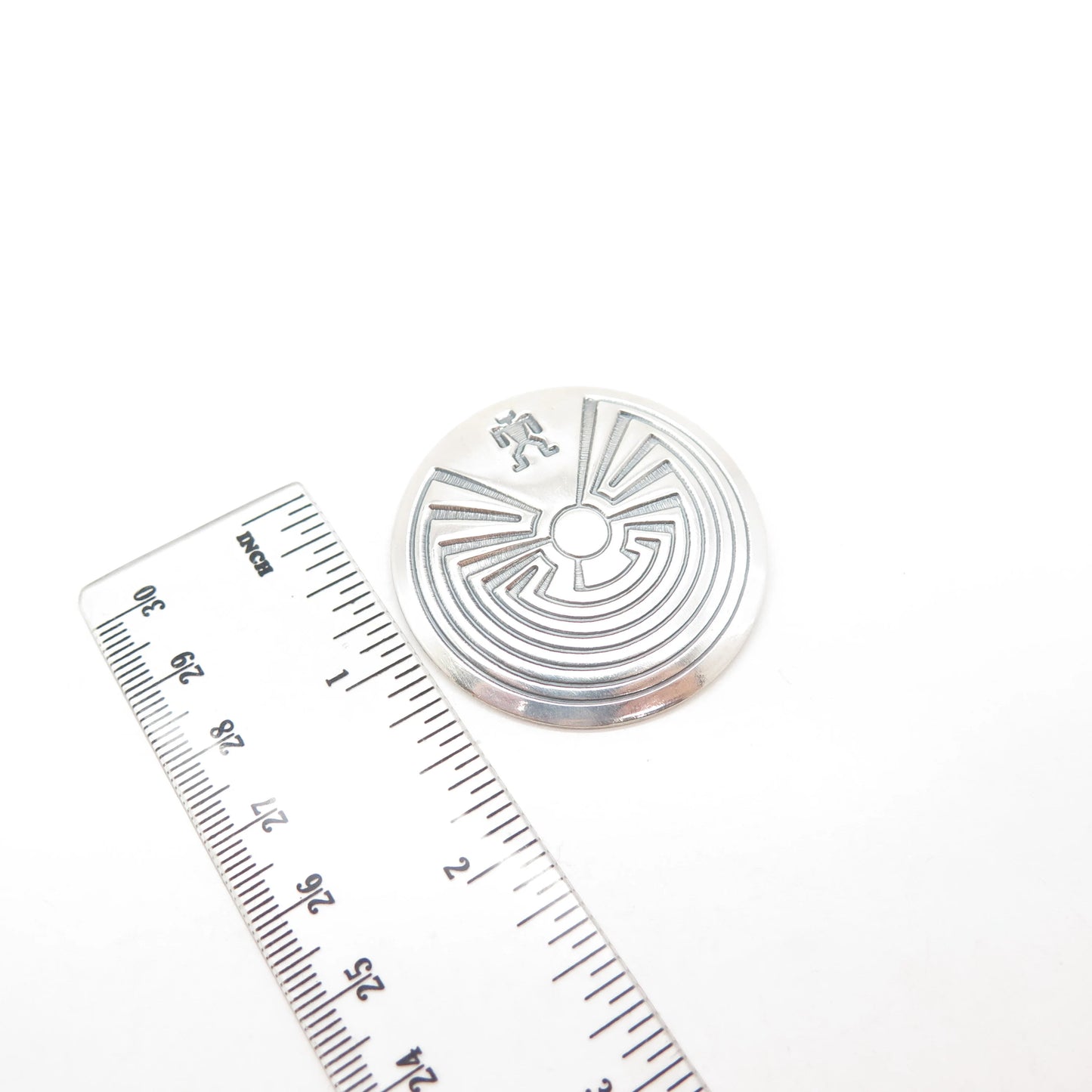 925 Sterling Silver Vintage Tribal Round Pin Brooch