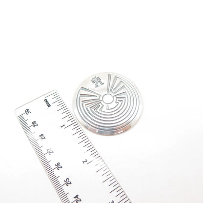 925 Sterling Silver Vintage Tribal Round Pin Brooch