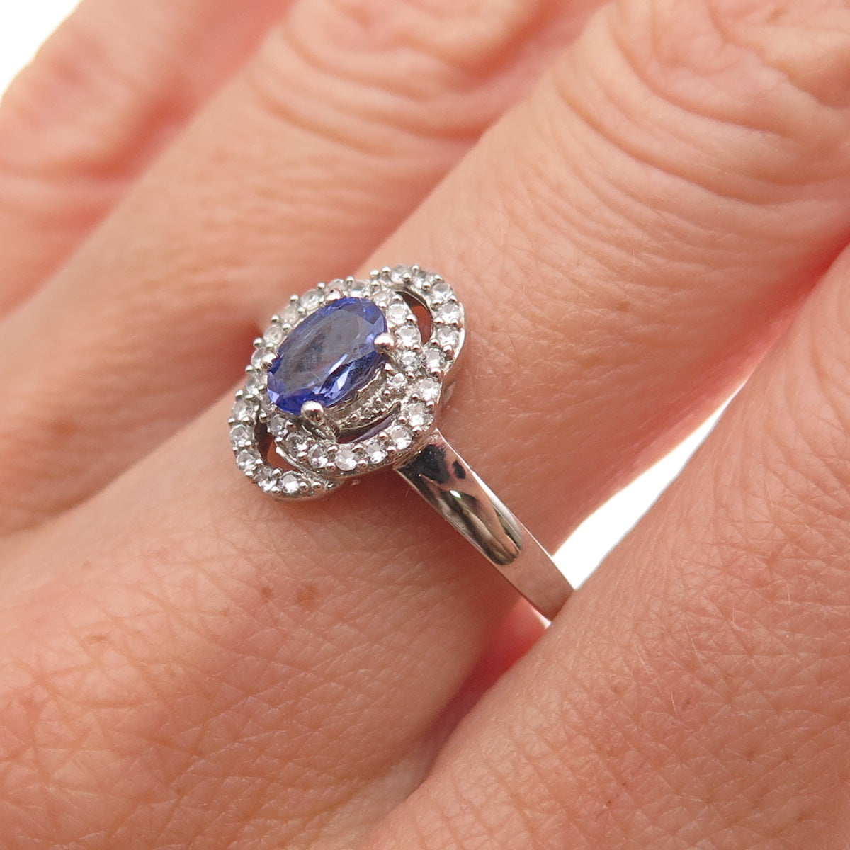Chuck Clemency 925 Sterling Silver Real Tanzanite & White Topaz Ring Size 8