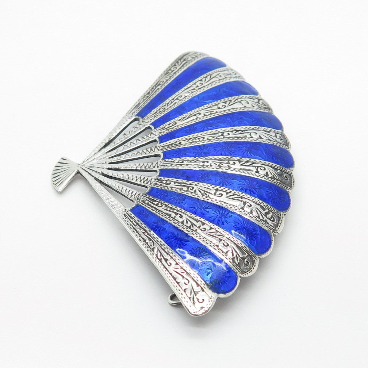 925 Sterling Silver Vintage Thainakon Enamel Fan Pin Brooch