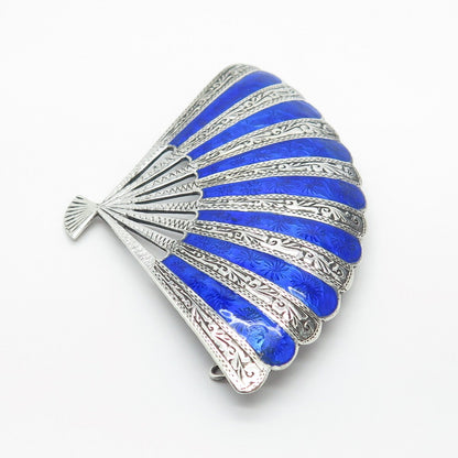 925 Sterling Silver Vintage Thainakon Enamel Fan Pin Brooch