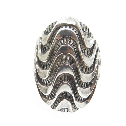 925 Sterling Silver Vintage Modernist Wavy Oxidized Ring Size 7