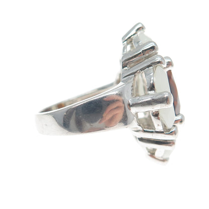 925 Sterling Silver Vintage Real Citrine & White Chalcedony Ring Size 8
