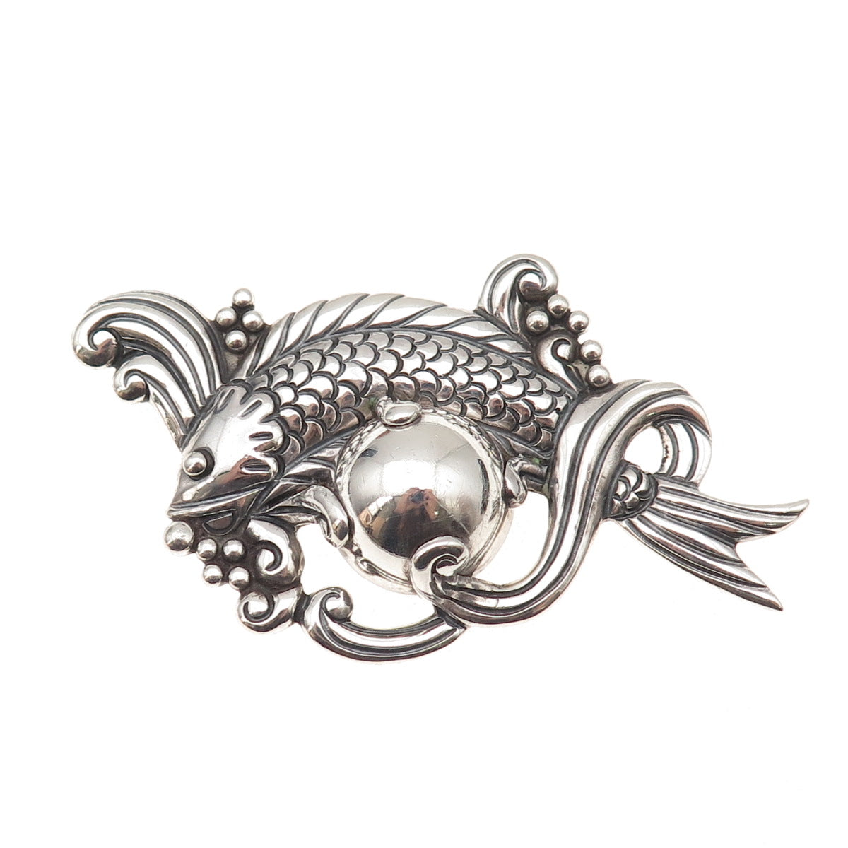 Los Castillo 925 Sterling Silver Vintage Mexico Fish Oxidized Pin Brooch #514