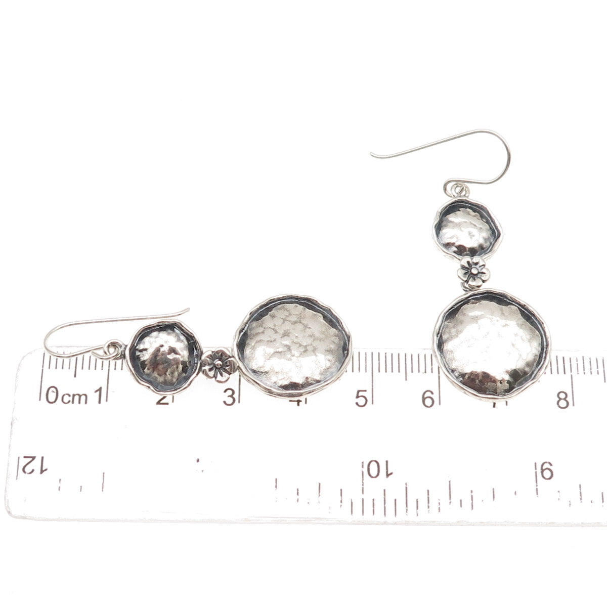 Or Paz PZ 925 Sterling Silver Vintage Israel Hammered Oxidized Dangle Earrings