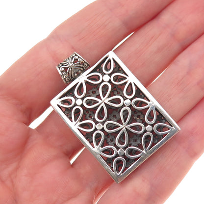 925 Sterling Silver Vintage Floral Oxidized Pendant
