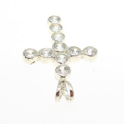 925 Sterling Silver Round-Cut C Z Cross Pendant