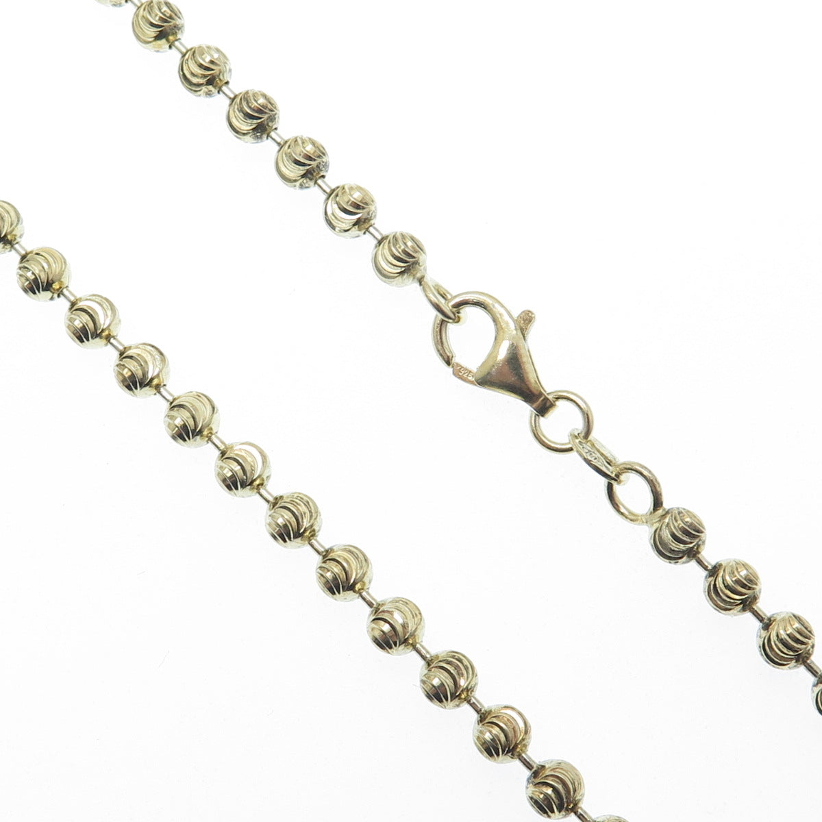 925 Sterling Gold Plated BSI Italy Diamond-Cut Ball Beaded Chain Necklace 24"