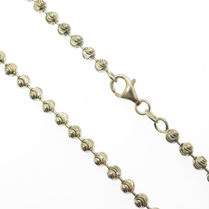 925 Sterling Gold Plated BSI Italy Diamond-Cut Ball Beaded Chain Necklace 24"