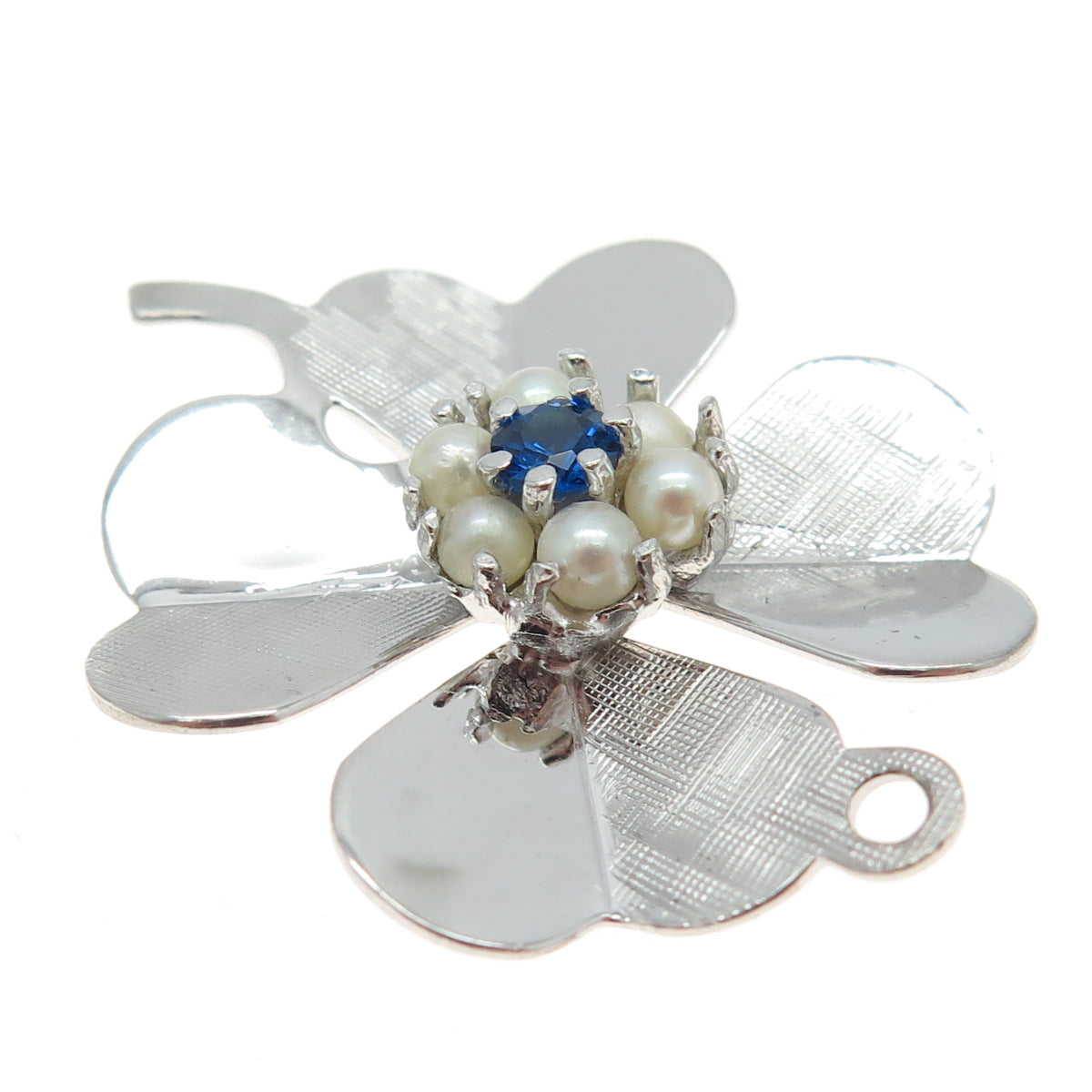 CROWN SILVER Sterling Vintage Real Pearl & Lab-Created Sapphire Clover Pendant