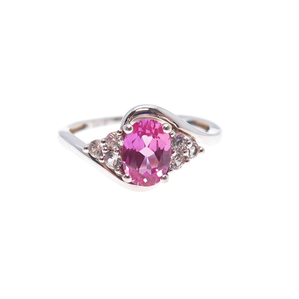 SAI 925 Sterling Silver Real Pink & White Sapphire Ring Size 6.75