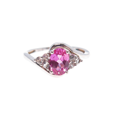 SAI 925 Sterling Silver Real Pink & White Sapphire Ring Size 6.75