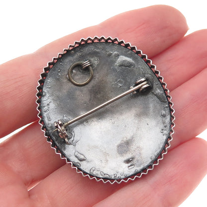 925 Sterling Silver Vintage Israel Real Carnelian Cannetille Pin Brooch Pendant