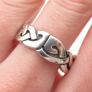 925 Sterling Silver Vintage Celtic Knot Oxidized Band Ring Size 10.75