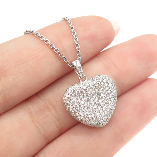 925 Sterling Silver Italy Round-Cut C Z Heart Cable Chain Necklace 16"