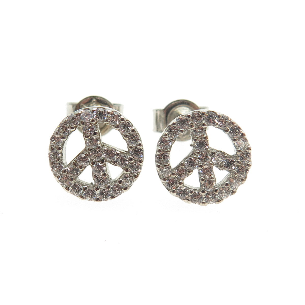 925 Sterling Silver Round-Cut C Z Peace Symbol Stud Earrings
