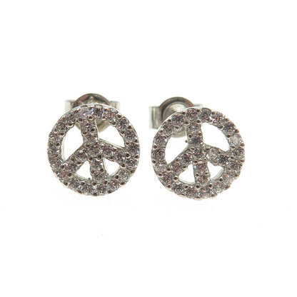 925 Sterling Silver Round-Cut C Z Peace Symbol Stud Earrings