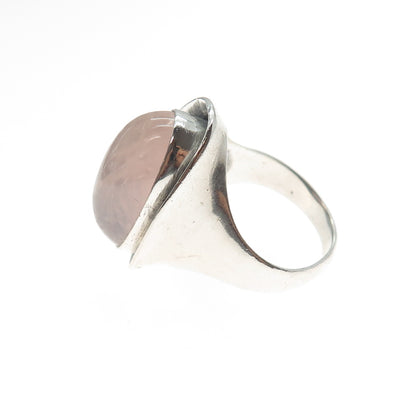 Andrea H. Baier 800 Silver Vintage Real Rose Quartz Modernist Ring Size 7.25